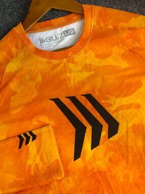 Gillz Fishing Shirt Mens Large Orange Camo Long Sleeve Performance Wicking UPF
